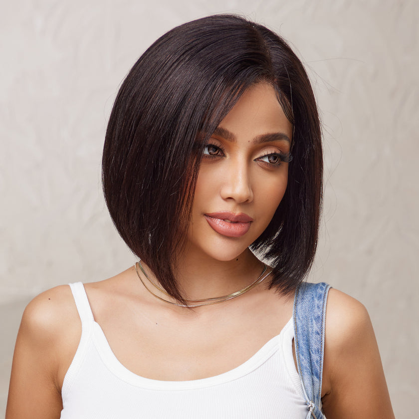 DWY wigs 8 Inch black brown short straight wig for women DWY