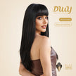 Tara-DWY Machine Made Long Silky Straight Chocolate Brown with Highlights with Bangs Glueless Synthetic Wig for Women 26 Inches