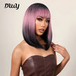 16 Inches Long Straight Pink Gradient Black Wigs with Bangs Synthetic Wigs Women's Wigs for Daily Use Party or Cosplay Taking Photos WL1121-1