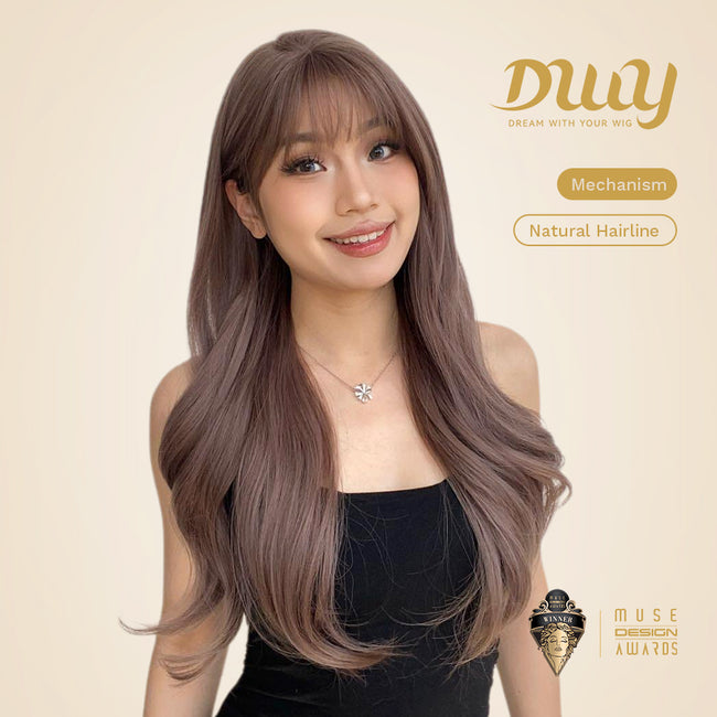 Asha-DWY Mid-Length Wavy MiraScalp Chocolate Brown with Bangs Large Realistic Scalp Glueless Synthetic Wig