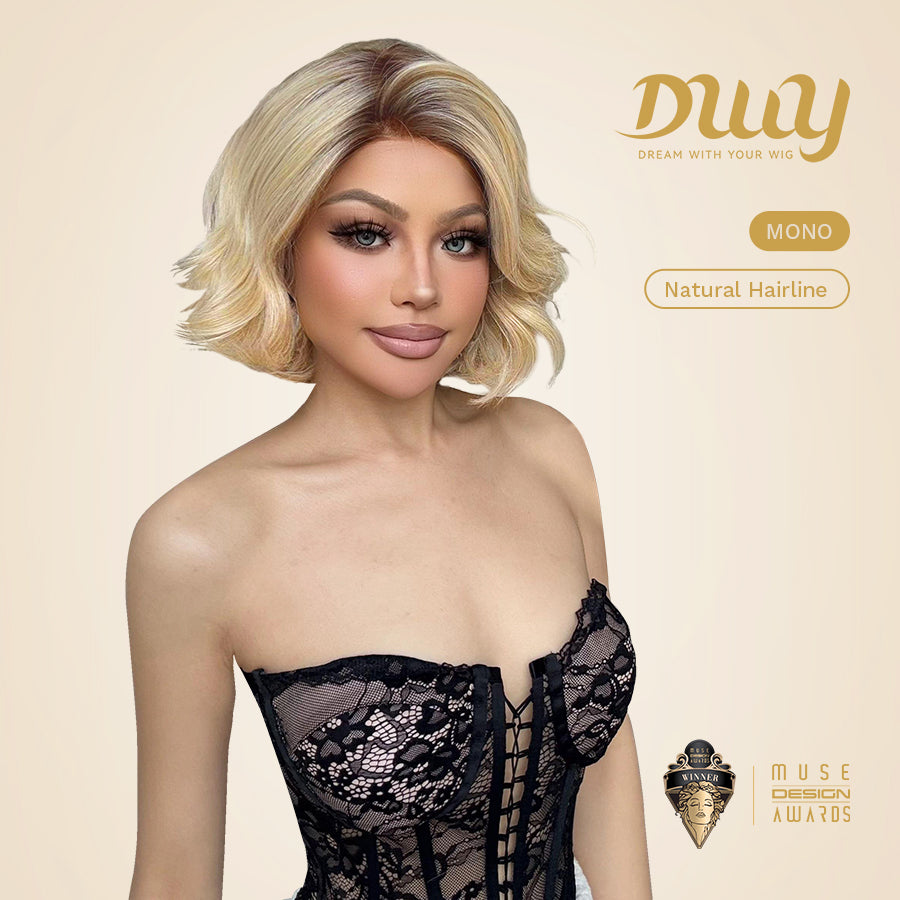 Eliana-DWY Mono Lace Front Free Part Short Rooted Blonde Synthetic Wig