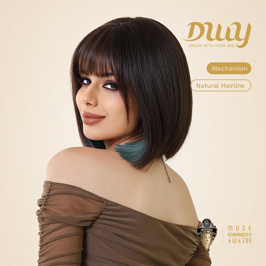 DWY Highlighted Bob Wig with Bangs - Luxurious Synthetic Hair