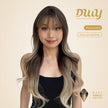 Josely-DWY Machine Made Long Wavy Hairstyle with Blunt Bangs Dark Brown to Light Blonde Ombre Glueless Synthetic Wig for Women 28 Inches