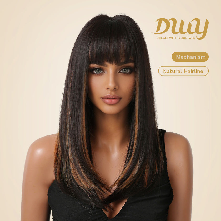 Nicky-DWY Chocolate Brown 16 Inches Stright Hair Light Brown Glueless Synthetic Wig