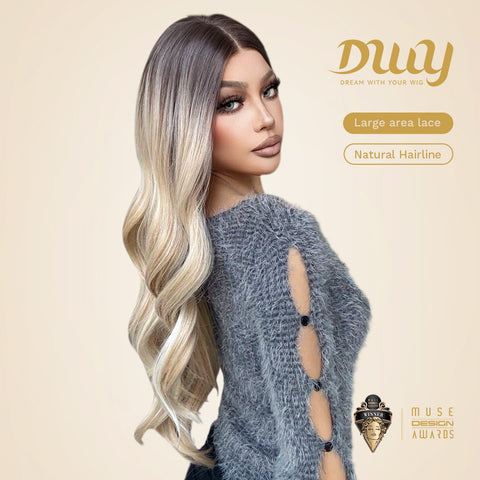 Natalie-DWY Lace Front 13×6 Rooted Blonde Wavy Free Part Synthetic Wig