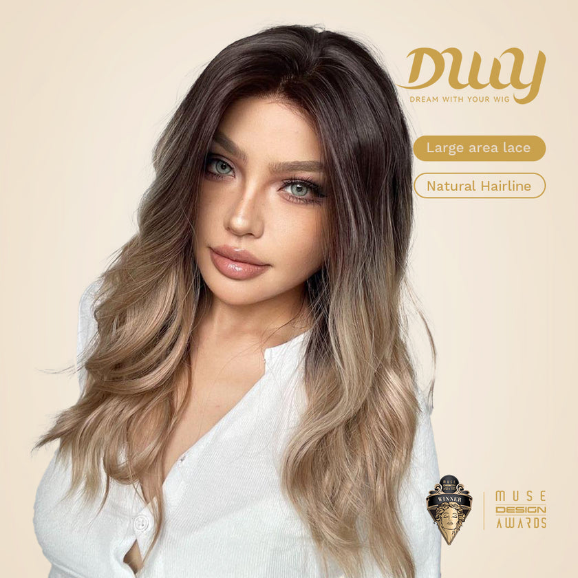 Billie-Jo-DWY 13×6 Lace Front Free Part Mid-Length Wavy Brown Gradient Glueless Synthetic Wig for Women 20 Inches