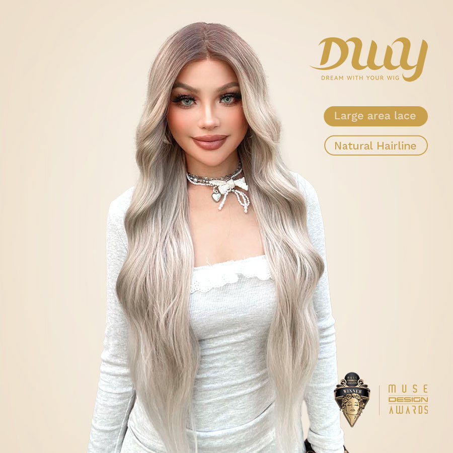 Grace-DWY Lace Front 13x6 Free Part Platinum Blonde Natural Wavy Tresses Synthetic Wig