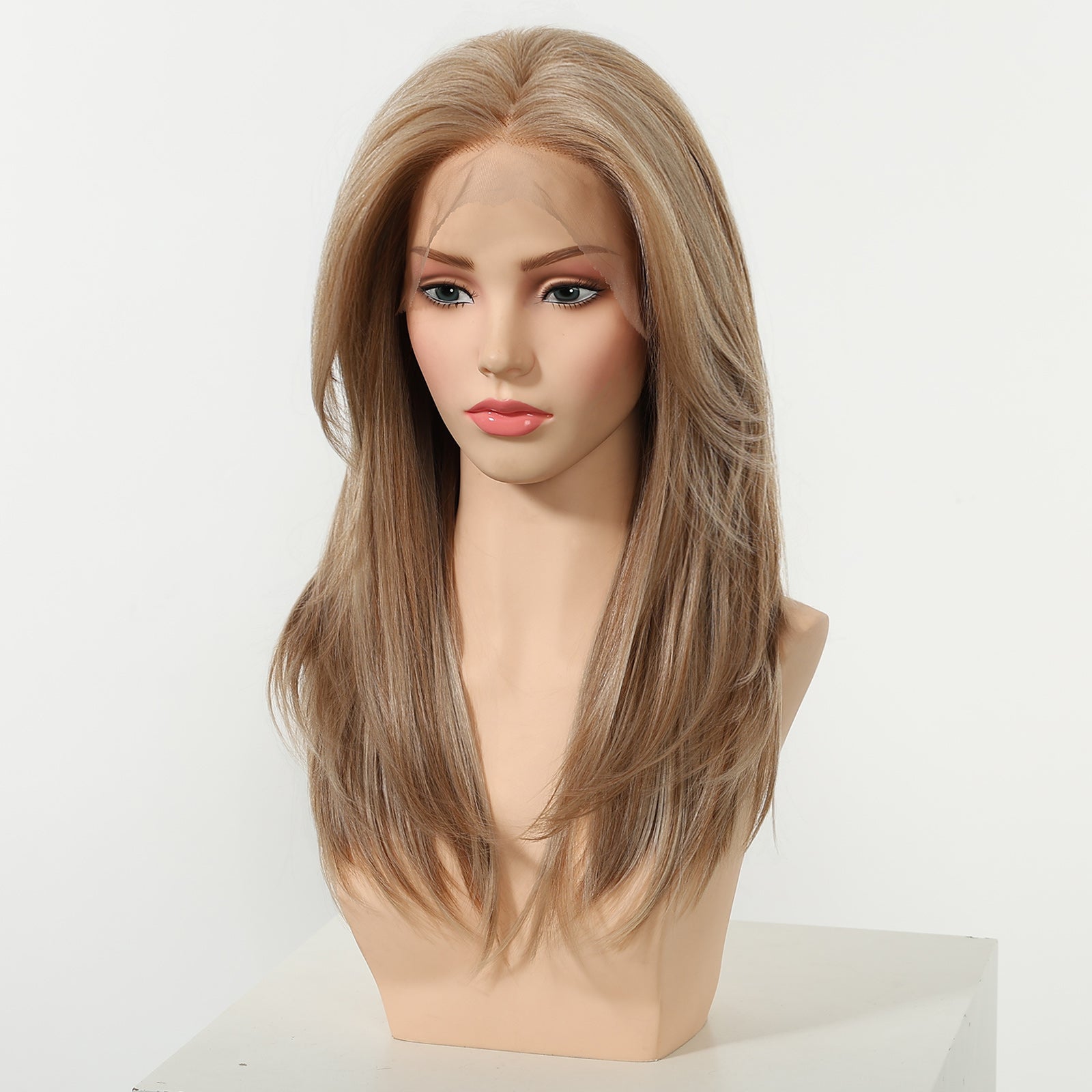 Kiki C- NEW ! DWY 13×4 Lace Front Free Part Mid-Length Layer-cut Straight Beachy Blonde Glueless Synthetic Wig for Women 18 Inches