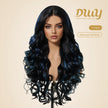 DWY 26-Inch Long Black Wavy Wig with Blue Highlights – Synthetic Heat-Resistant Curly Wig for Stylish Daily Wear and Parties HC11140-1