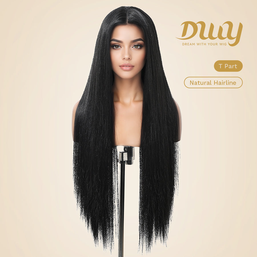 DWY 30-Inch Lace Front Wig - Silk Straight Natural Synthetic Wig with Middle Parting T-Part Design