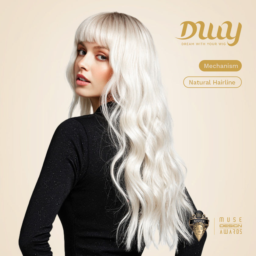 Cielo-DWY Ombre Snow Blonde Tresses Wavy Synthetic Wig With Bangs