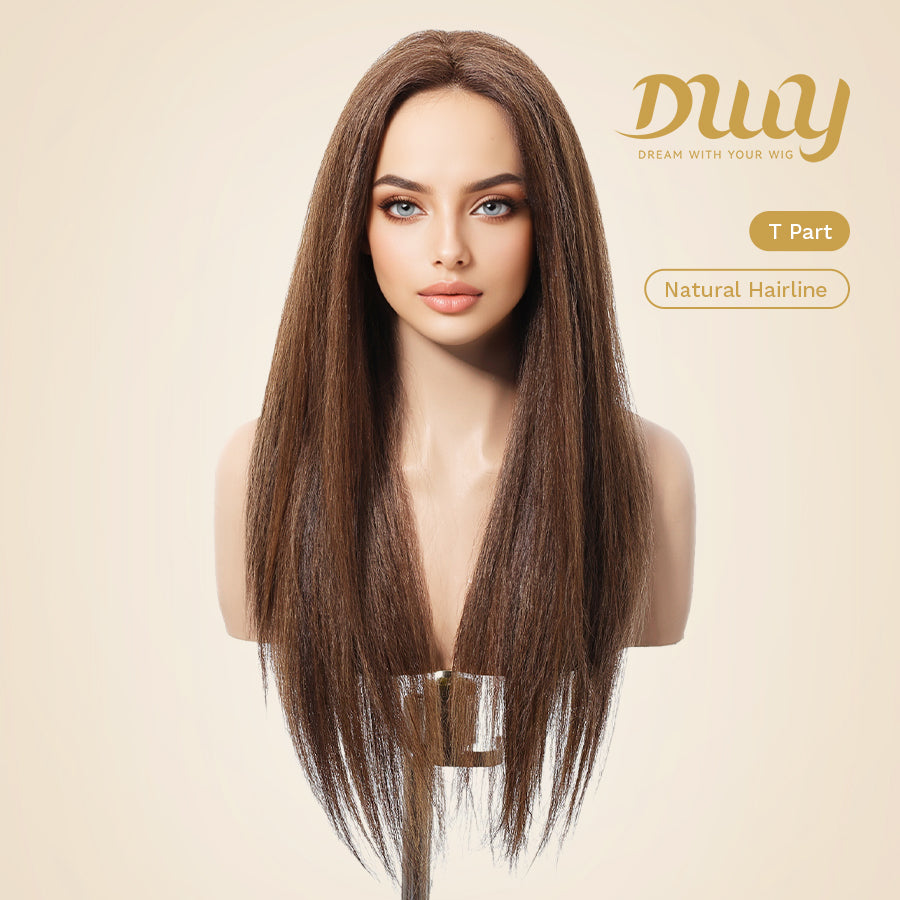 Paisley H-DWY Lace Front Middle Part Long-Length Straight Tea Brown Glueless Synthetic Wig