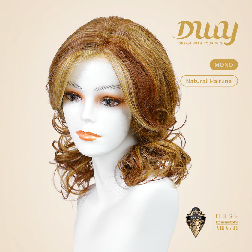 Georgia-DWY Mono Lace Front Free Part Short Curly Light Brown With Blonde Highlights Synthetic Wig