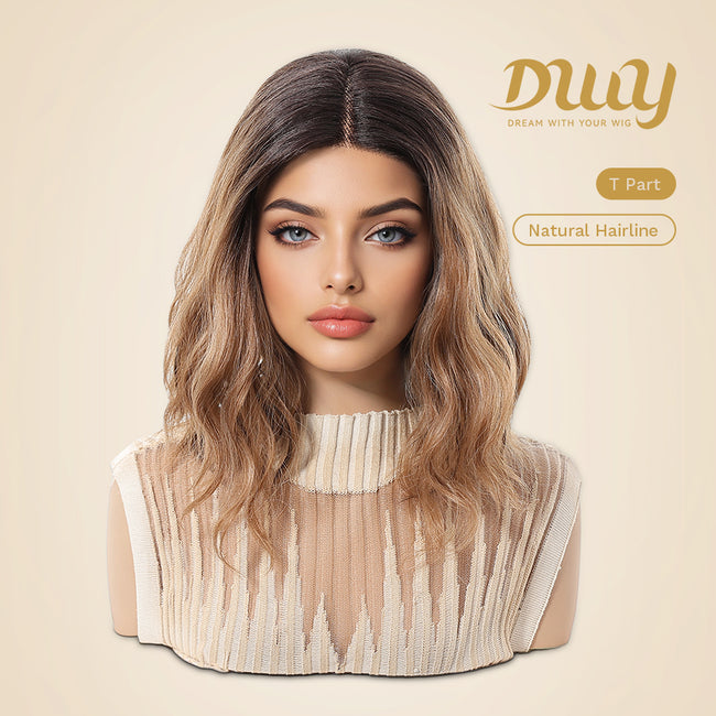 DWY Rae-DWY T-Part Lace Front Shoulder Length Ombre Brown Bob Glueless Synthetic Wig