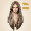 Ethel-DWY 13x6 Filter Lace Front Free Part Long Length Straight Brown with Highlights Glueless Synthetic Wig