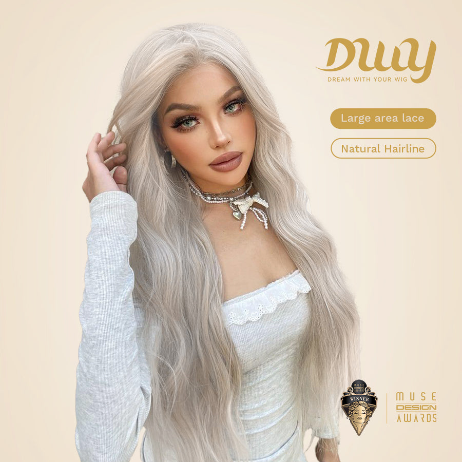 Grace-DWY Lace Front 13x6 Free Part Platinum Blonde Natural Wavy Tresses Synthetic Wig