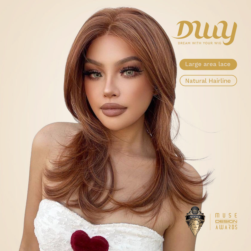 Vonny-DWY Lace Front 13×6 Free Part Mid-Length Dark Orange Synthetic Wig