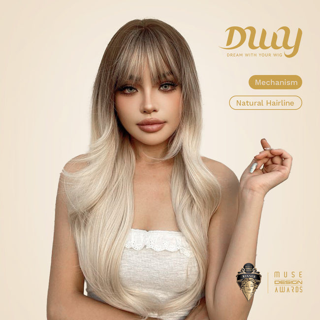Zana-DWY Wavy Rooted Light Blonde Tresses Synthetic Wig With Bangs