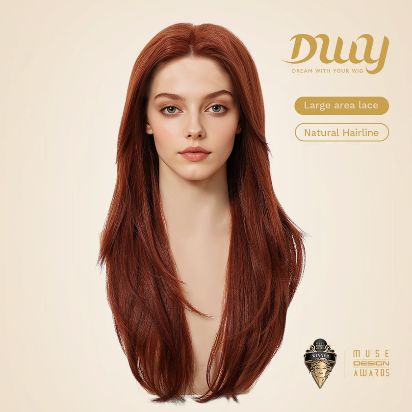 Una - DWY 13×4 Lace Front Free Part Long-Length Layer-cut Copper Glueless Synthetic Wig