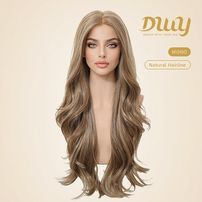 Dara C- NEW! DWY Mono Lace Front Free Part Long-Length Wavy Brown Glueless Synthetic Wig