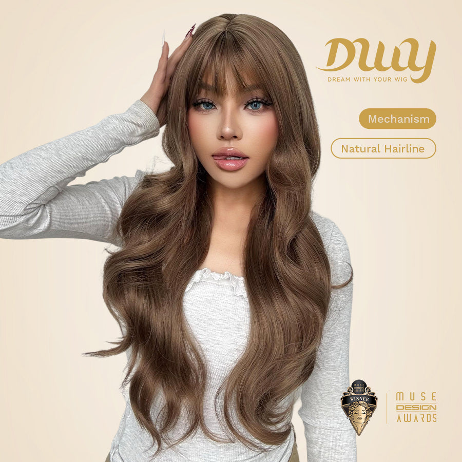 (Us Only)Sunday-DWY Light Caramel Blonde Tresses Wavy Synthetic Wig With Bangs