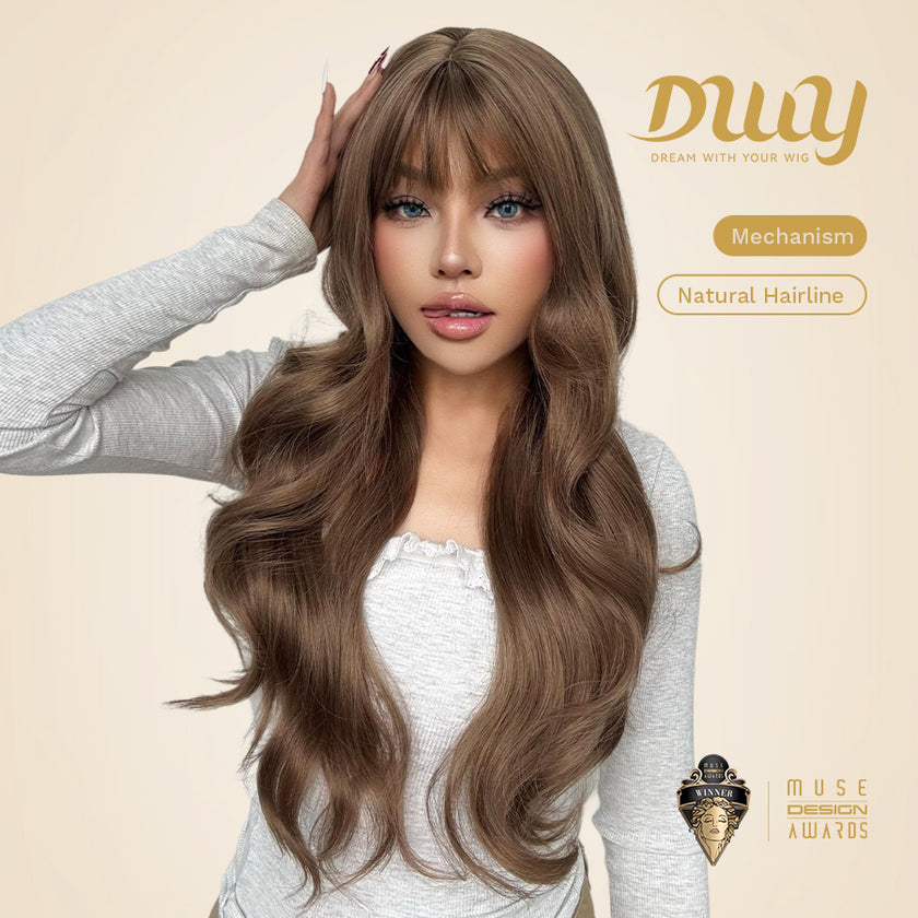 (Us Only)Sunday-DWY Light Caramel Blonde Tresses Wavy Synthetic Wig With Bangs