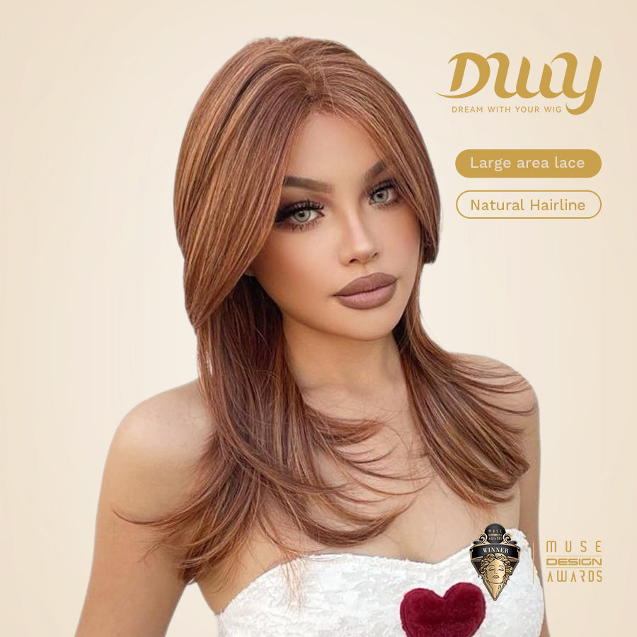 Vonny-DWY Lace Front 13×6 Free Part Mid-Length Dark Orange Synthetic Wig