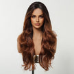 DWY Copper Brown Natural Wavy Synthetic Wig with Middle Parting