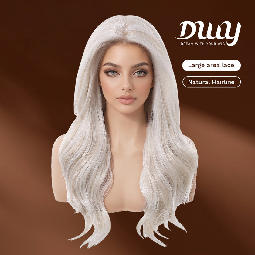 Silas C-DWY 13×6 Lace Front Free Part Long-Length Curly Platinum Blonde Glueless Synthetic Wig