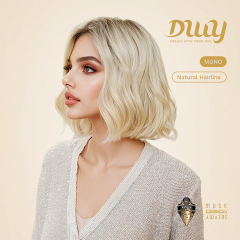 Becca-DWY Mono SkinWeft Free Part Warm Blonde Curly Glueless Synthetic Wig