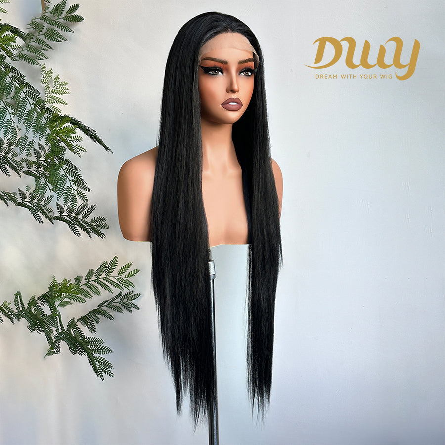 [CLEARANCE SALE] Jenner -DWY Lace Front Long Natural Black Middle Part Glueless Synthetic Wig for Women 30 Inches Straight Full Voluminous Classic Style