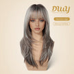 Elara-DWY 22 Inch Silver Grey Balayage Long Layered Wig with Air Bangs | Natural Synthetic Hair for Women | Daily Wear & Versatile Styling