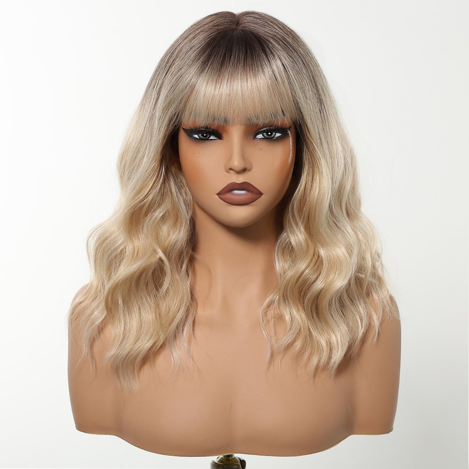 DWY Chestnut Brown Wavy Bangs Synthetic Wig