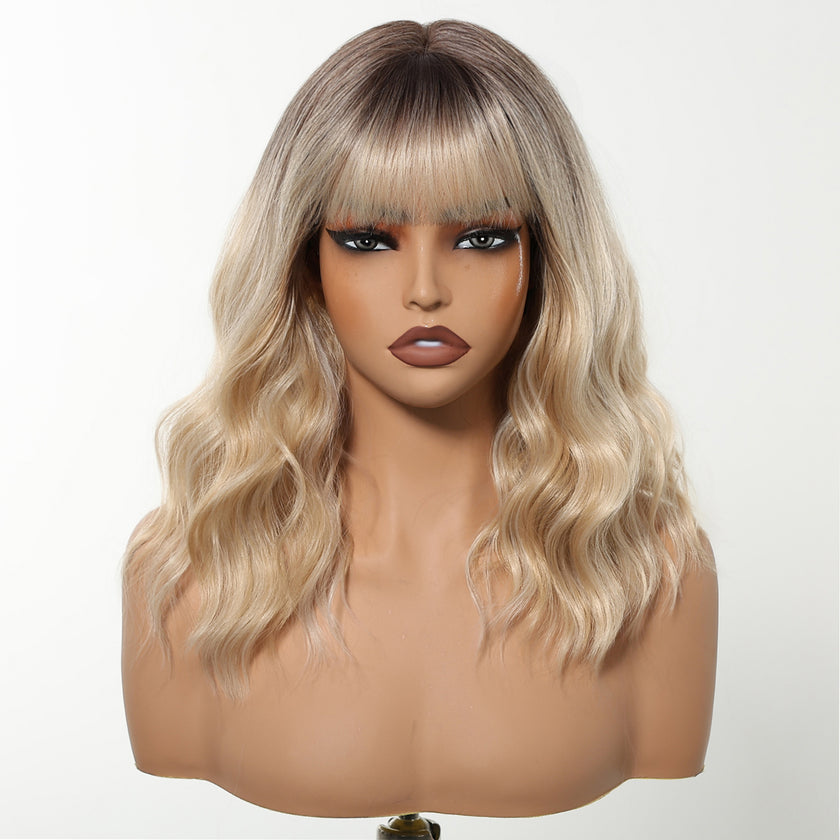 DWY Chestnut Brown Wavy Bangs Synthetic Wig