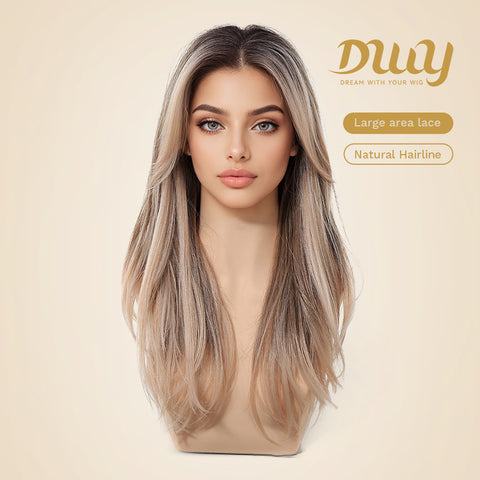 Cori-NEW! DWY 13×4 Lace Front Free Part Long-Length Straight Pink Brown Glueless Synthetic Wig