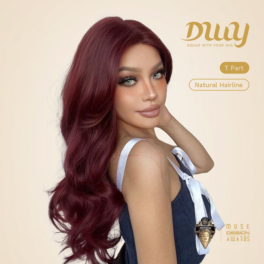 Victoria-DWY Lace Front Middle Part Burgundy Tresses Curly Synthetic Wig