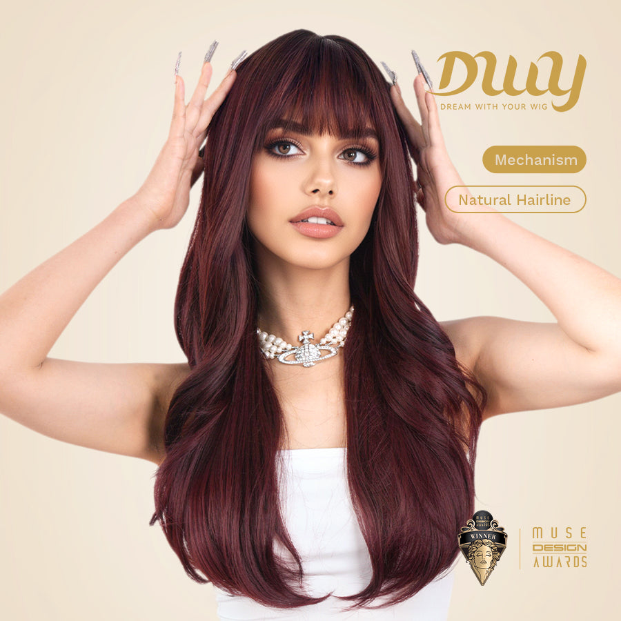 Jessi -DWY Long Natural Wavy Glueless Synthetic Wig with Bangs for Women 2 Shades 26 Inches