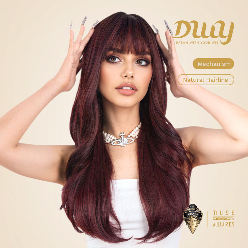 Jessi -DWY Long Natural Wavy Glueless Synthetic Wig with Bangs for Women 2 Shades 26 Inches