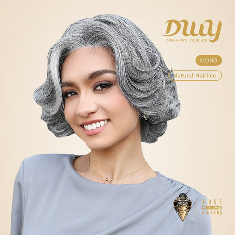 Suri-DWY Mono SkinWeft Free Part Short Curly White Gray Glueless Synthetic Wig