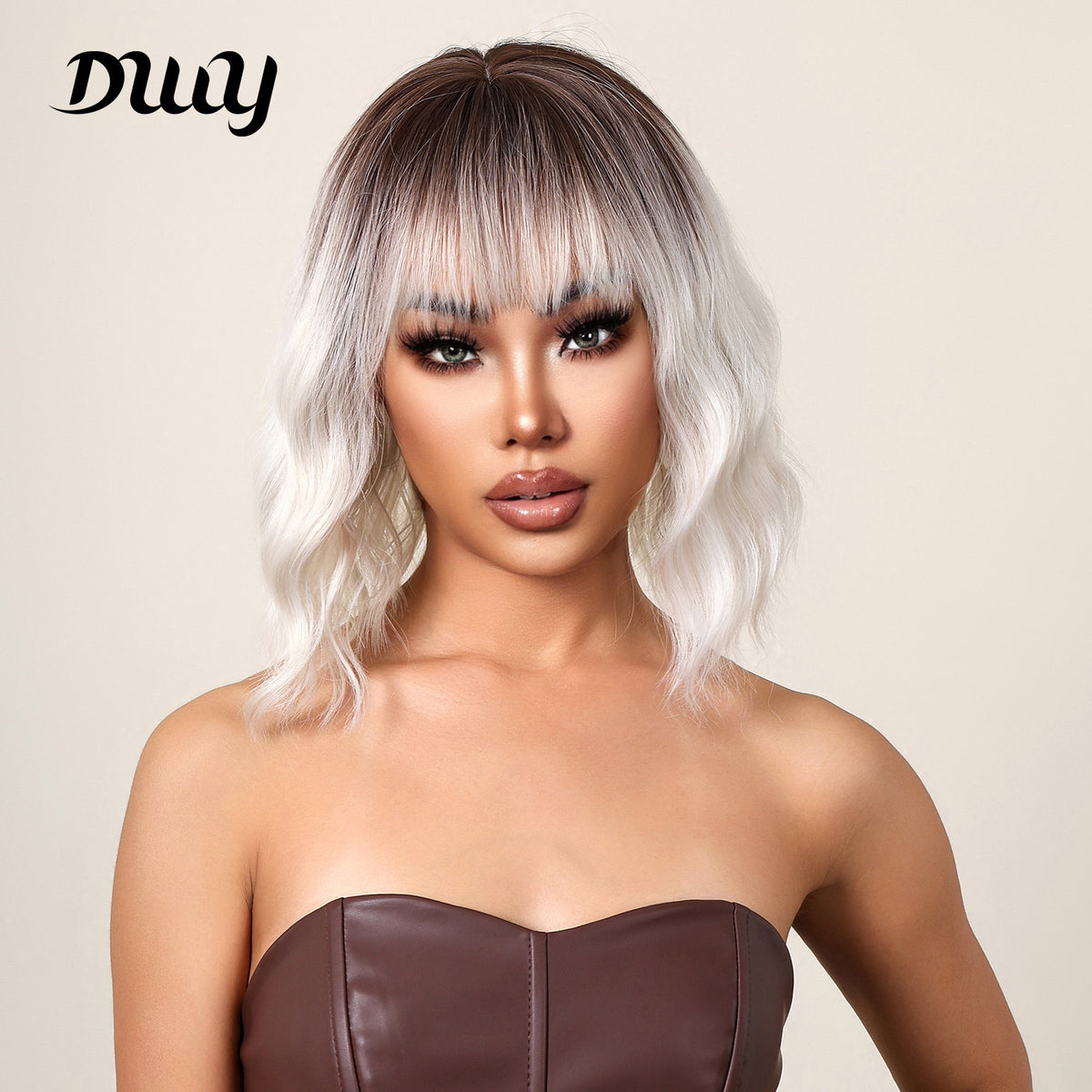 14 Inch Short Curly Black Ombre Silver Wig Synthetic Wig Women's Wig  or Cosplay Use WL1077-2