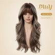 Apricot -DWY New Technology! Bionic Silk Top 24-Inch Long Wave Cowboy Copper Glueless Synthetic Wig with Bangs for Women High-Quality Premium Fiber Easy Wear Comfortable Fit