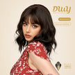 Gemma-DWY Machine Made Natural Black Short Bob Curly Glueless Synthetic Wig with Bangs for Women 12 Inches