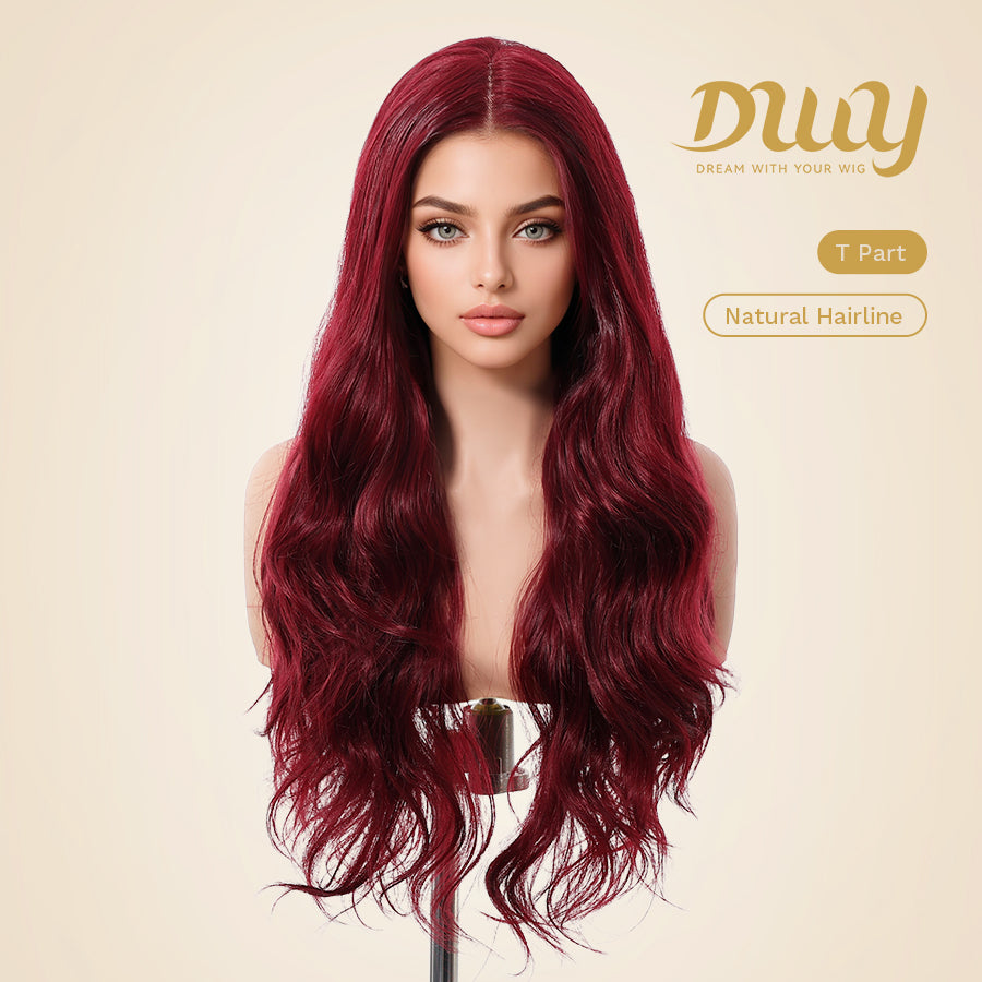 ROXY DWY Red Long Middle Lace Parting Wavy Synthetic Wig