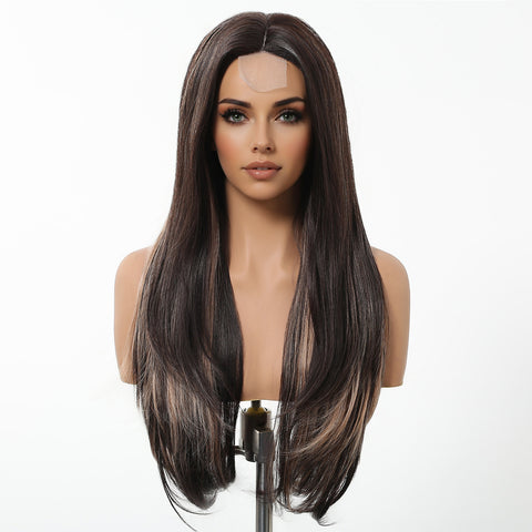 【Early Black Friday】Dwy Frontal Lace Layered Mixed Brown Natural Synthetic Wig