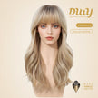 Cybil-DWY Machine Made Mid-length Wave  Bolonde With Dark Roots Glueless Synthetic Wig With Bangs For Women  22 Inches