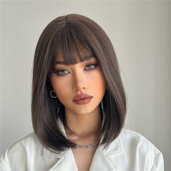 Delilah-DWY Short Dark Brown Straight Synthetic Wig With Bangs