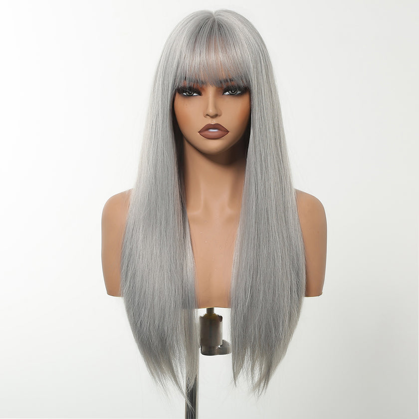 Skylar-DWY Long Straight Sliver Synthetic Wigs With Bangs