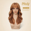 Rina-DWY Machine Made Mid-length Wavy Hairstyle Auburn with Blunt Bangs Glueless Synthetic Wig for Women 18 Inches
