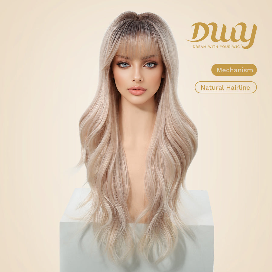 Astraea- DWY 28-Inch MiraScalp Pink Blonde Long Wave Synthetic Wig with Free Parting