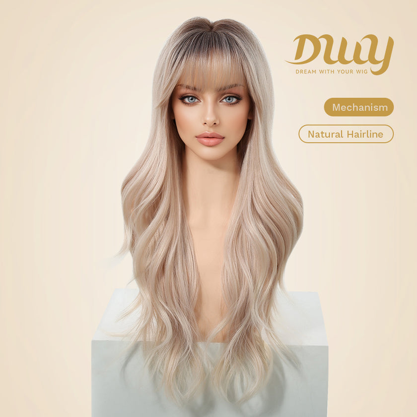 Astraea- DWY 28-Inch MiraScalp Pink Blonde Long Wave Synthetic Wig with Free Parting